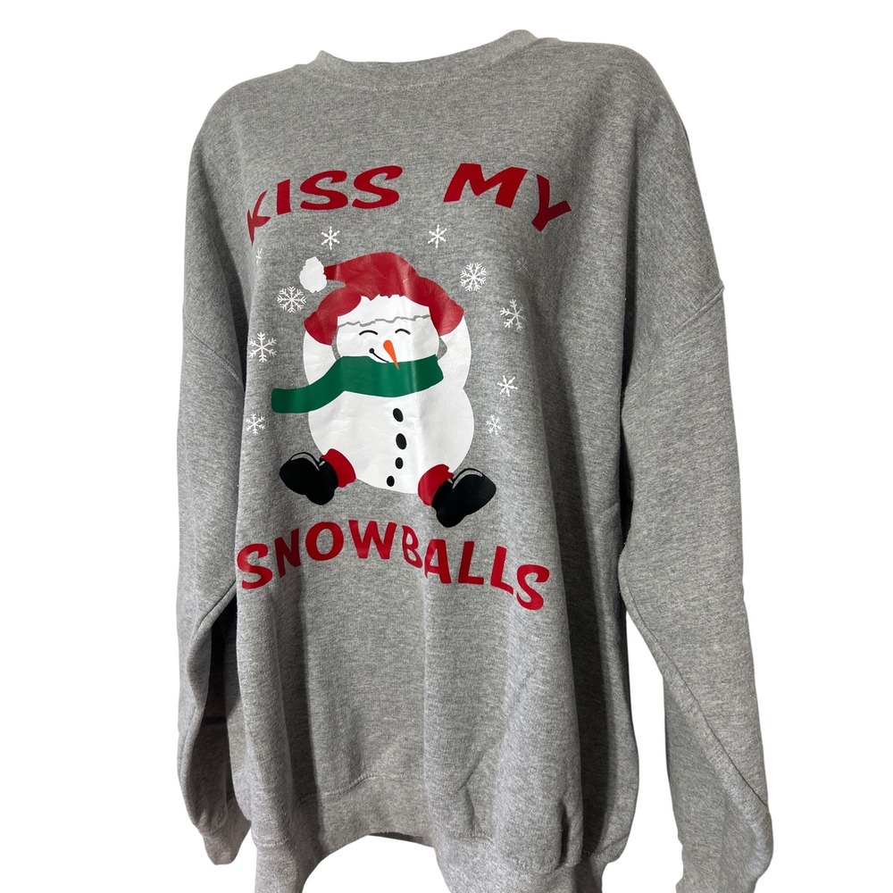 Gildan Gray‎ Snowman Kiss My Snowballs Ugly Christmas Sweatshirt XL